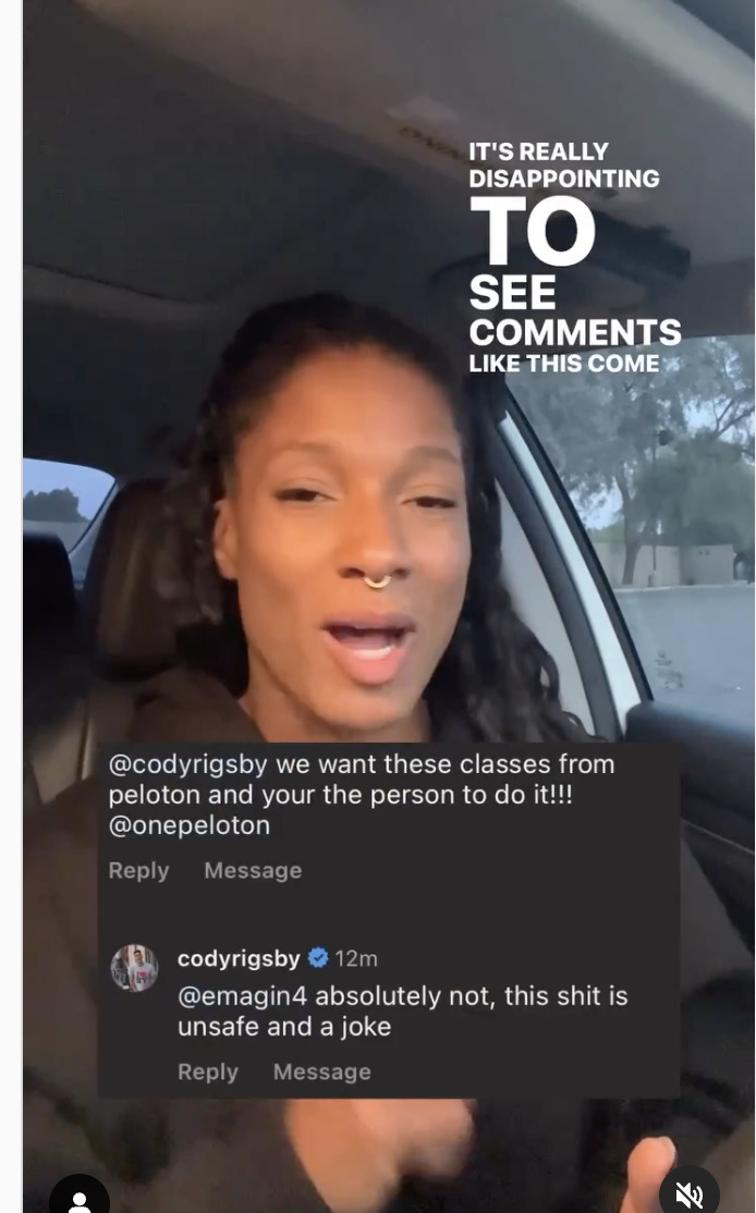 Kristina Girod's video following Cody Rigsby's social media comment.