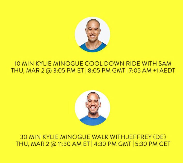 Peloton Kylie Minogue featured artist series. Image credit Peloton social media.