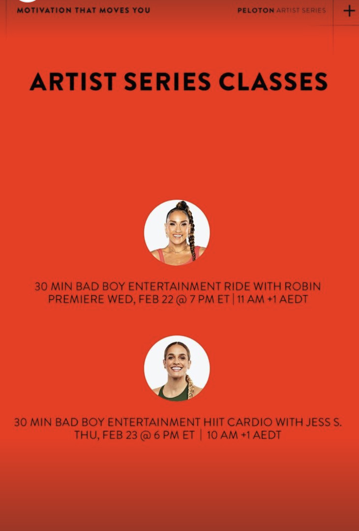 Peloton Bad Boy Entertainment Vol. 2 Artist Series schedule. Image credit Peloton social media.
