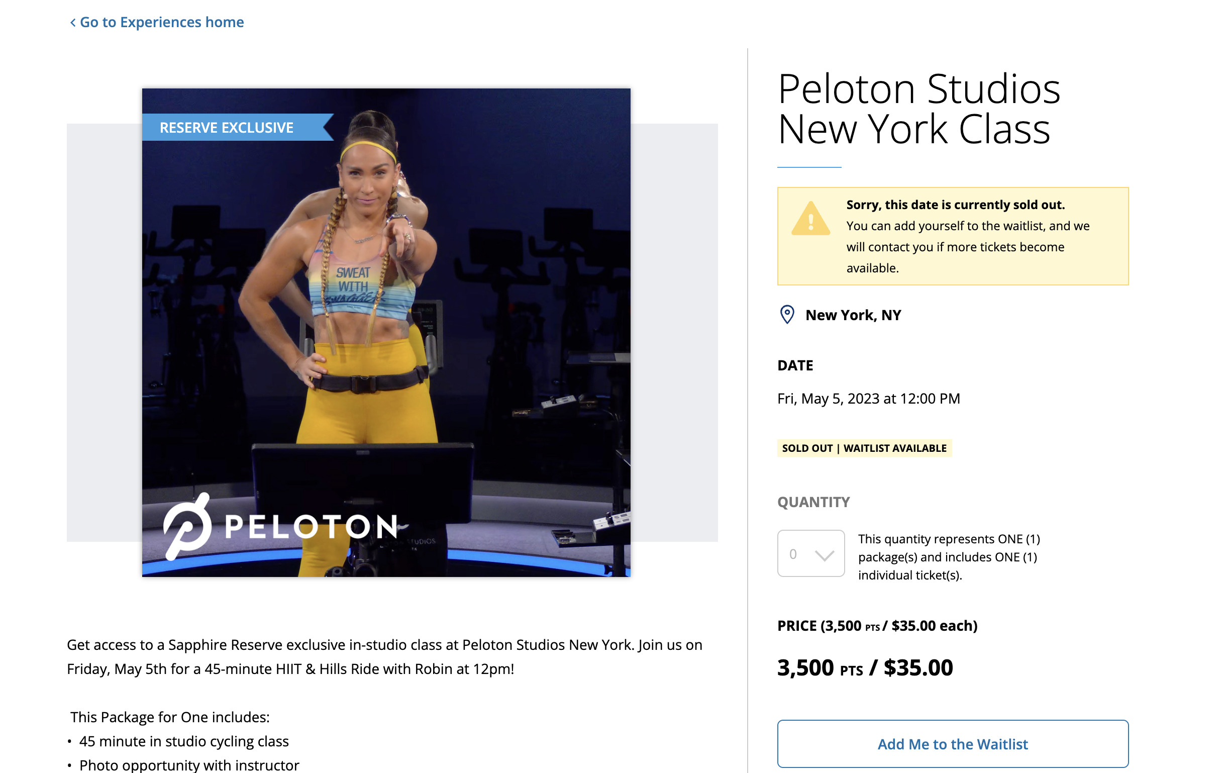 45 min. HIIT & Hills Ride with Robin Arzón open to Chase Sapphire cardholders.