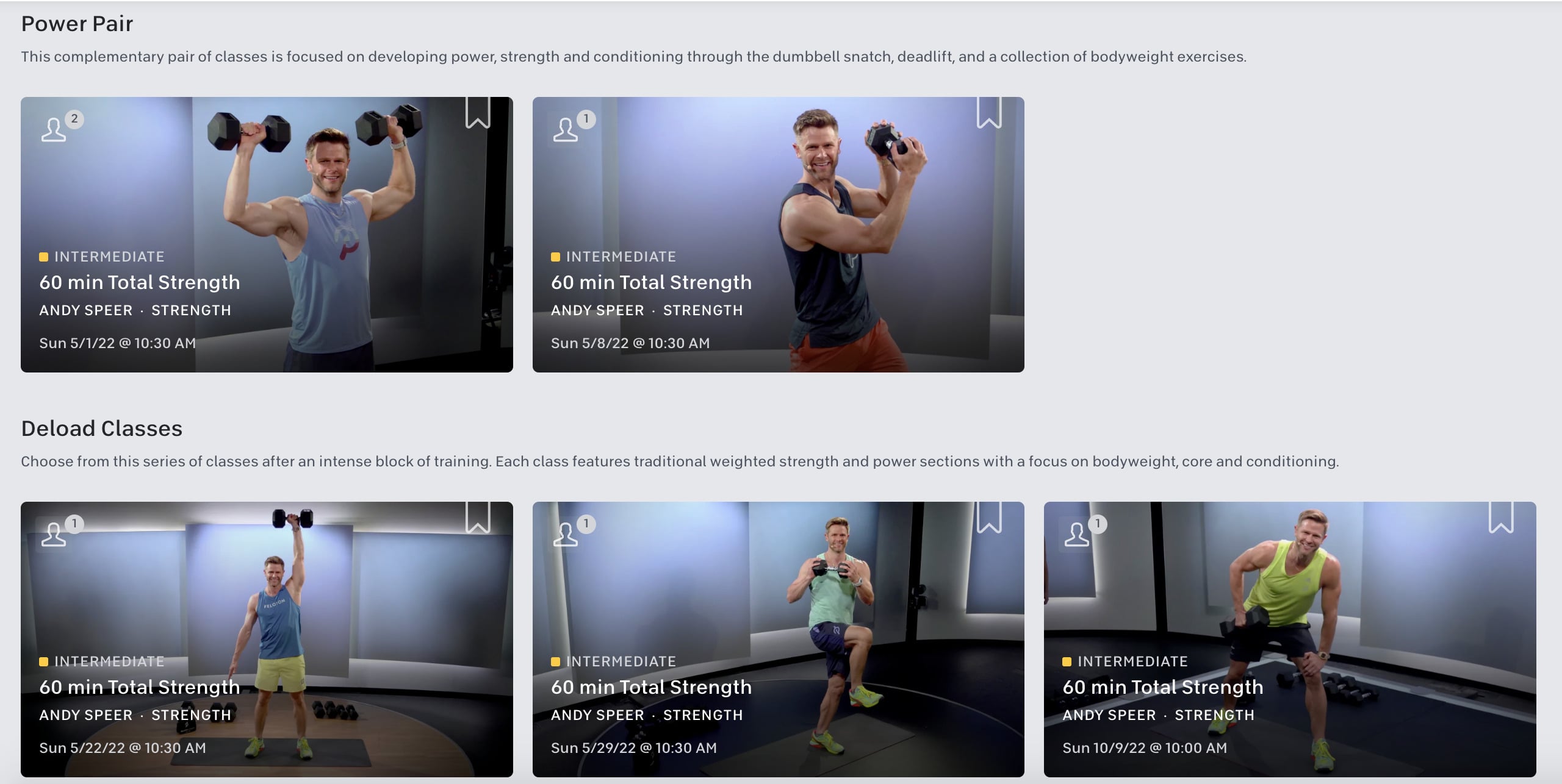 Peloton Total Strength 60 Collection subgroups.