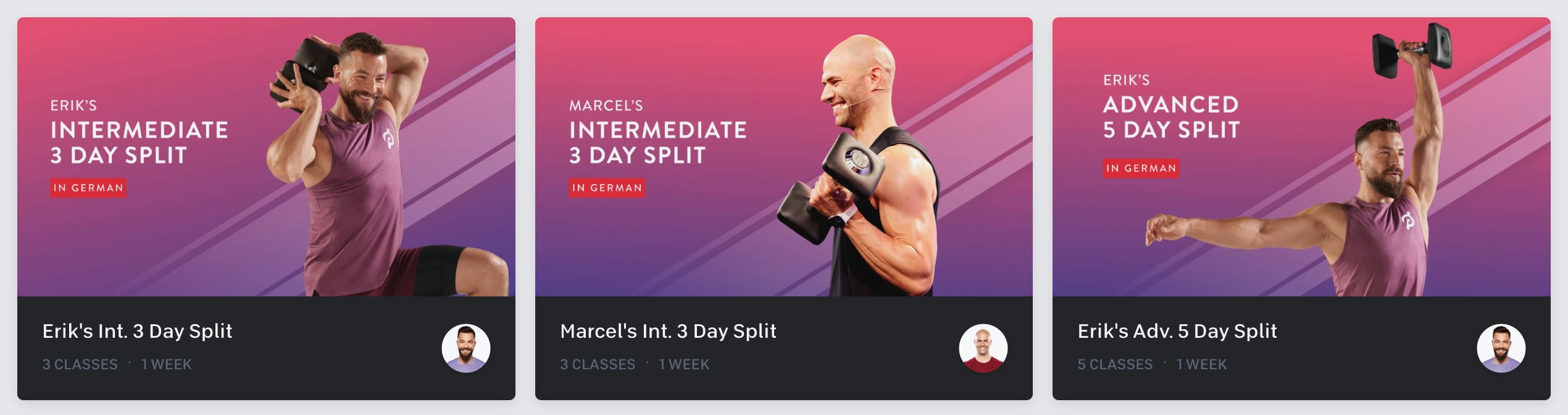 Peloton German split strength training programs.