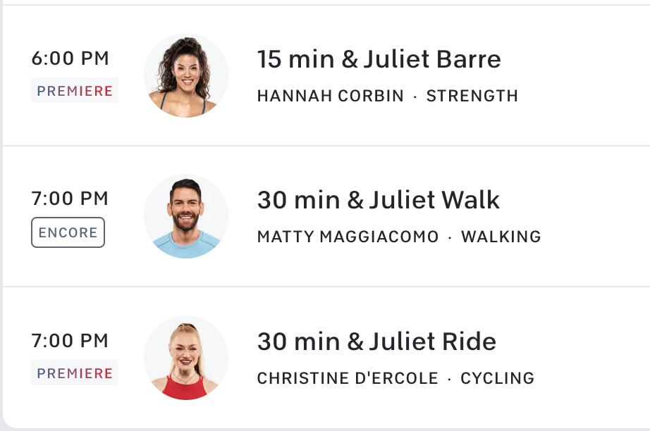 Peloton & Juliet classes on April 13, 2023.