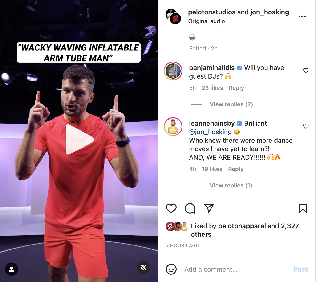 Peloton Studios Instagram post announcing "At the Club" Series with Jon Hosking.