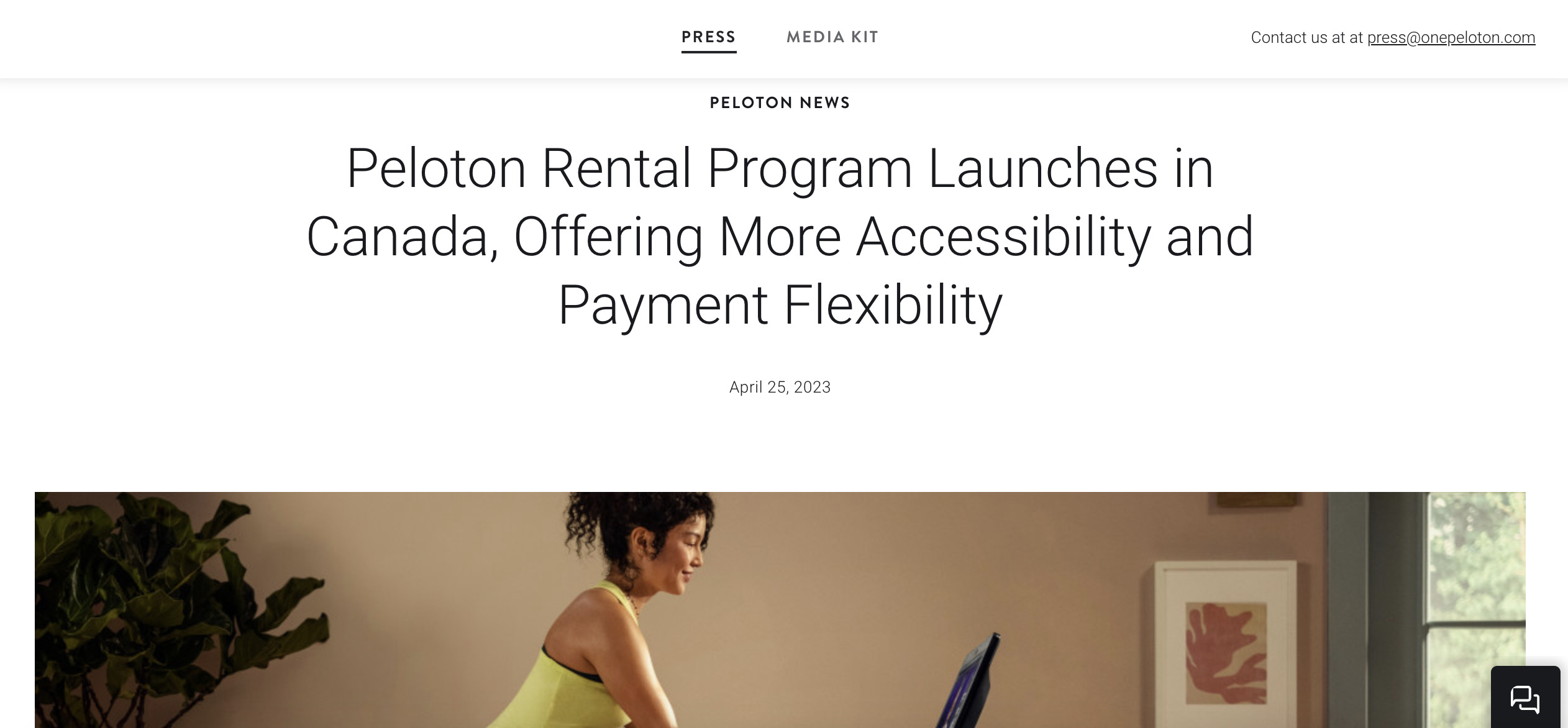 Peloton press release announcing expansion of One Peloton Club to Canada.
