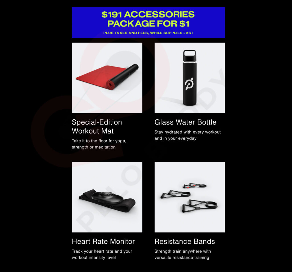 The accessories package Peloton is selling for $1 for those who get a demo.