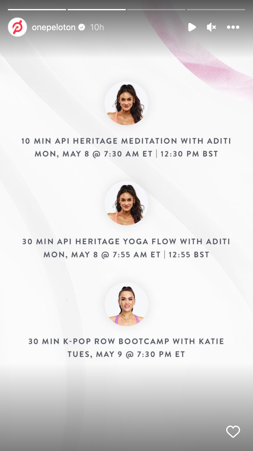 Peloton 2023 APIHM celebration announcement. Image credit Peloton social media.