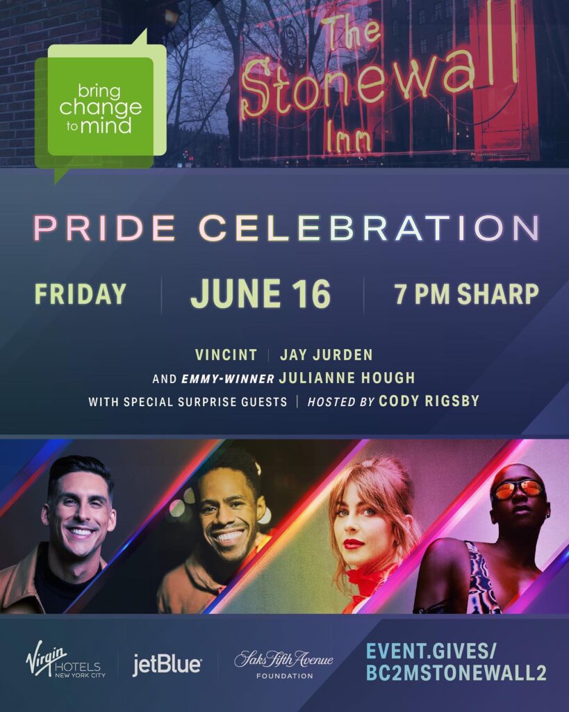 Bring Change to Mind Instagram post announcing Pride event.