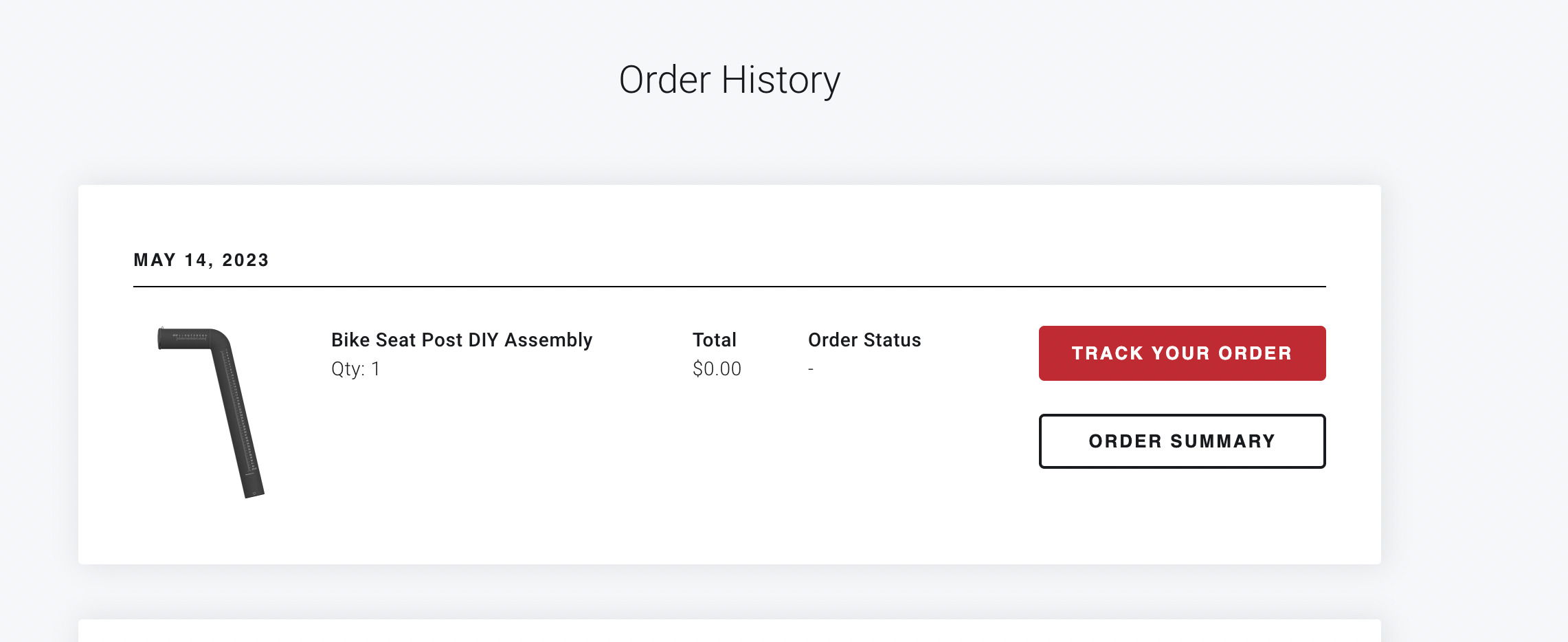 Peloton order history in online account.