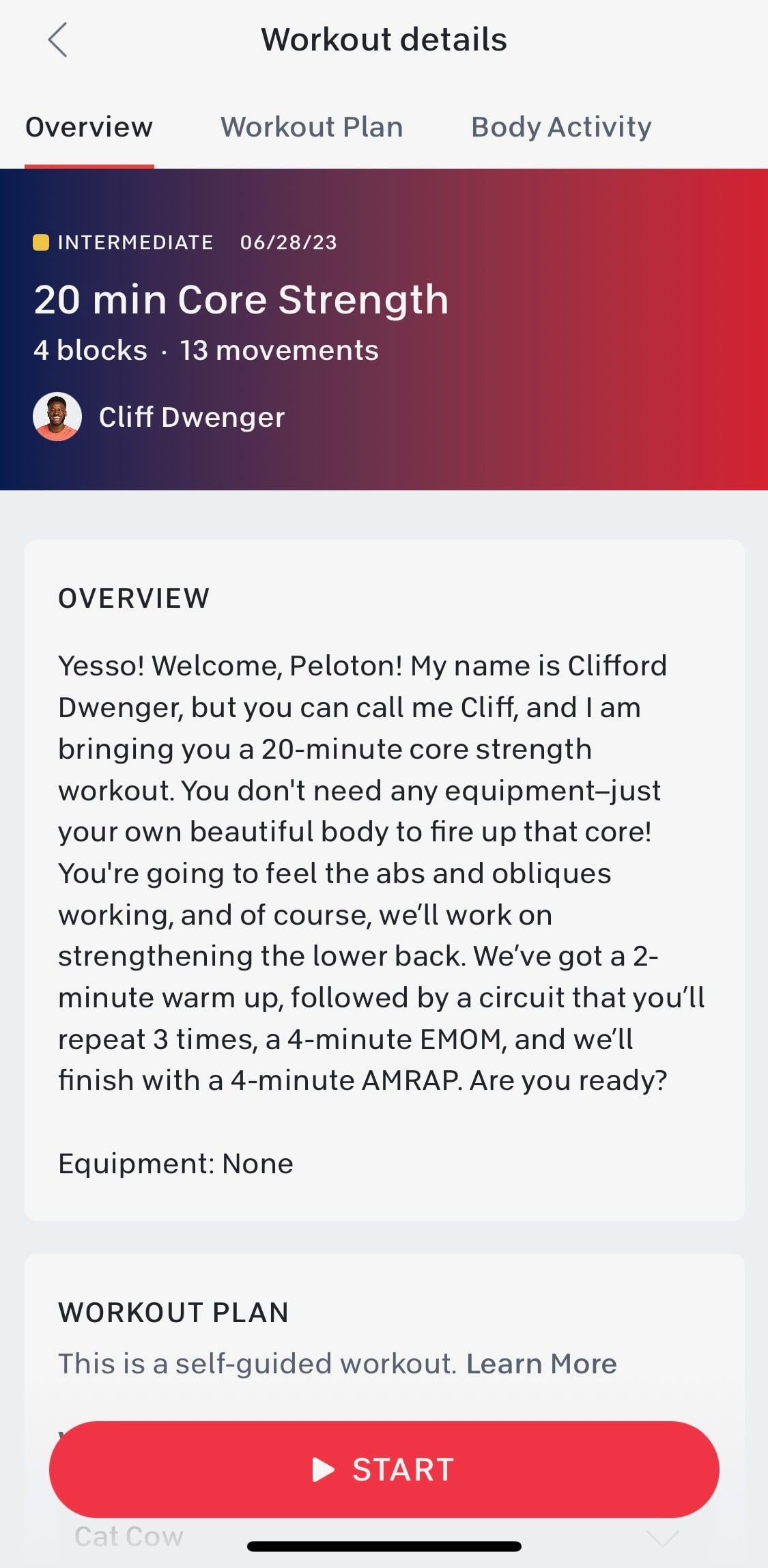 Peloton Gym self-guided workout with Cliff Dwenger.