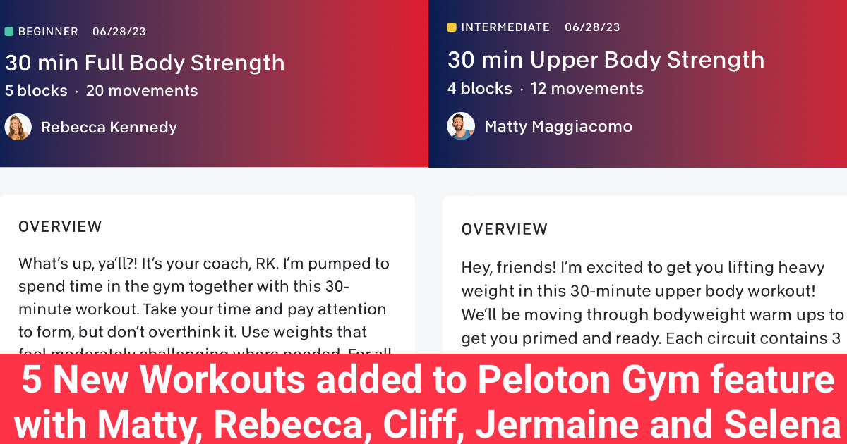 5 New Workouts added to Peloton Gym feature with Matty, Rebecca, Cliff ...