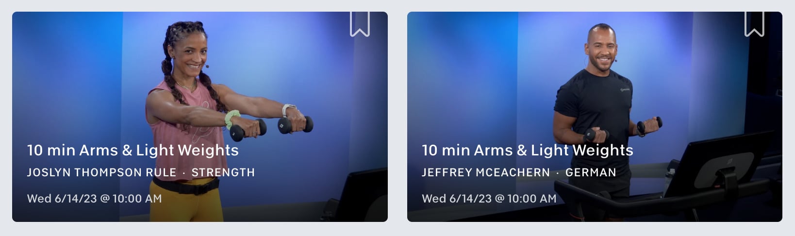 Arms & Light Weights classes filmed from a Tread in the on-demand library.