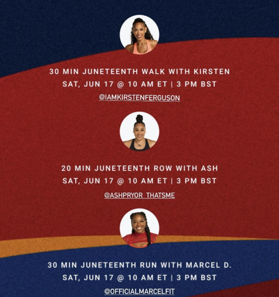 List of 2023 Peloton Juneteenth classes.