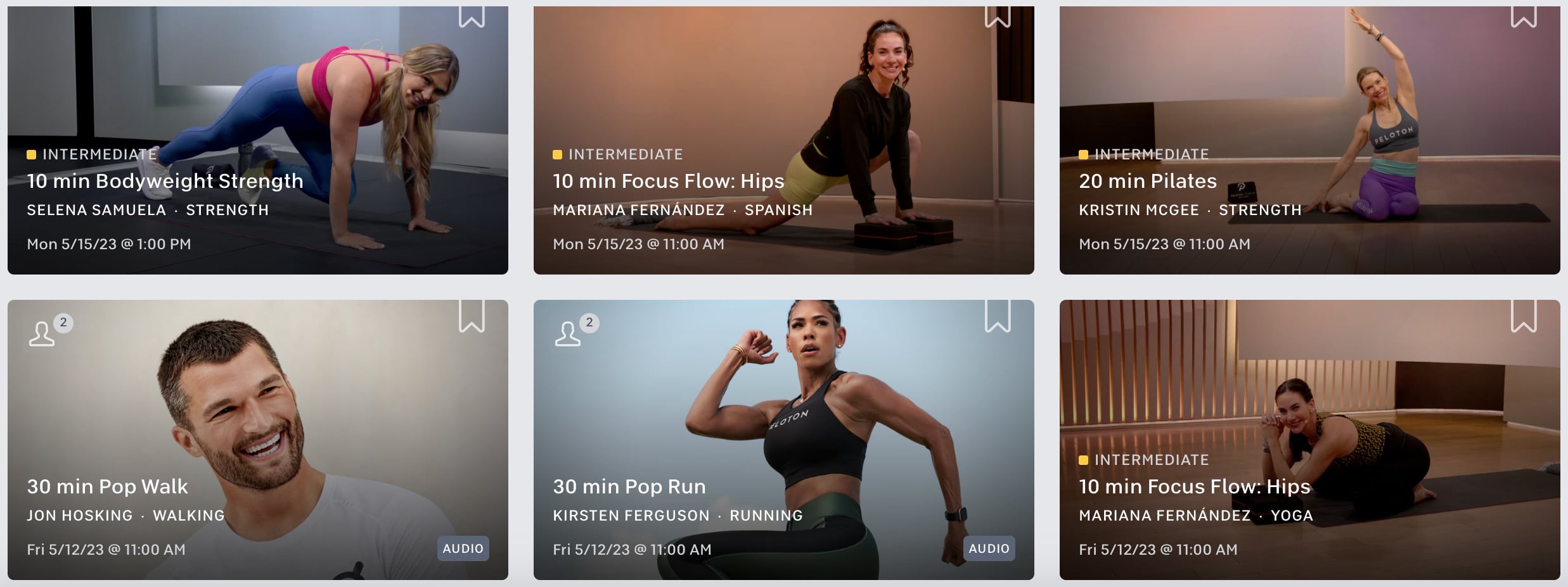Peloton App Free class list.