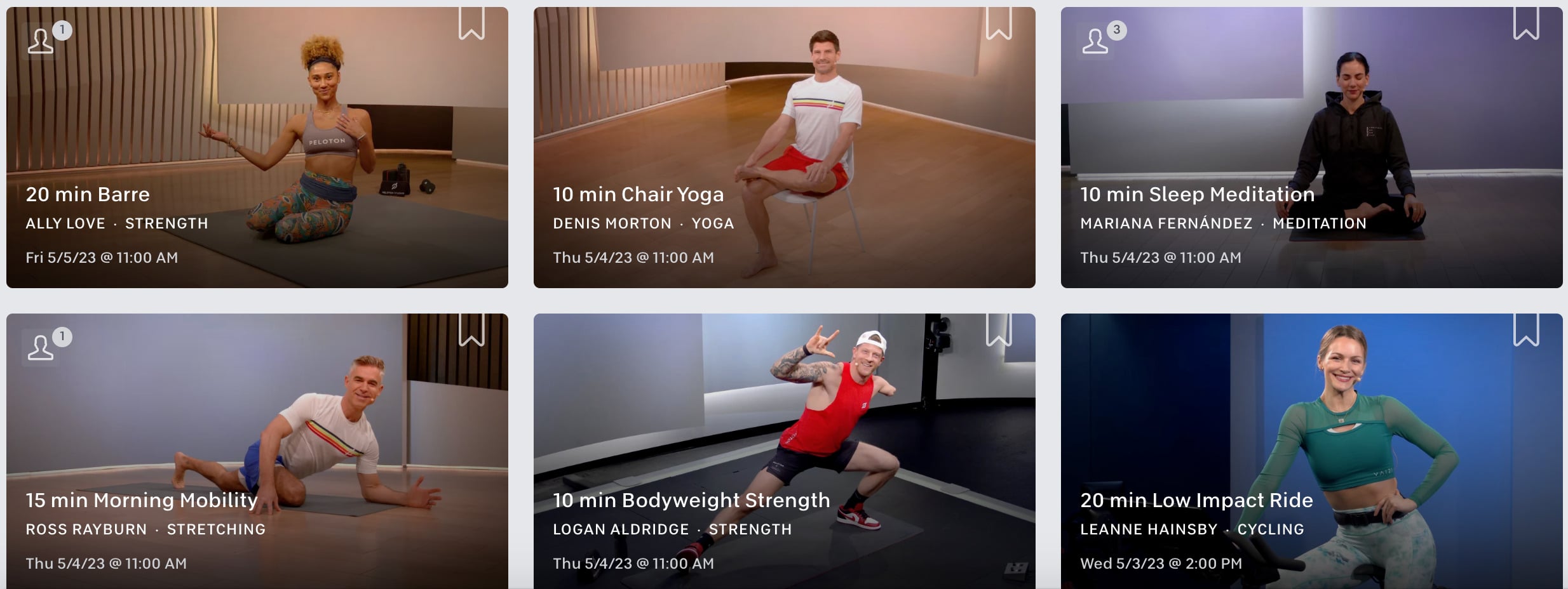 Peloton App Free class list.