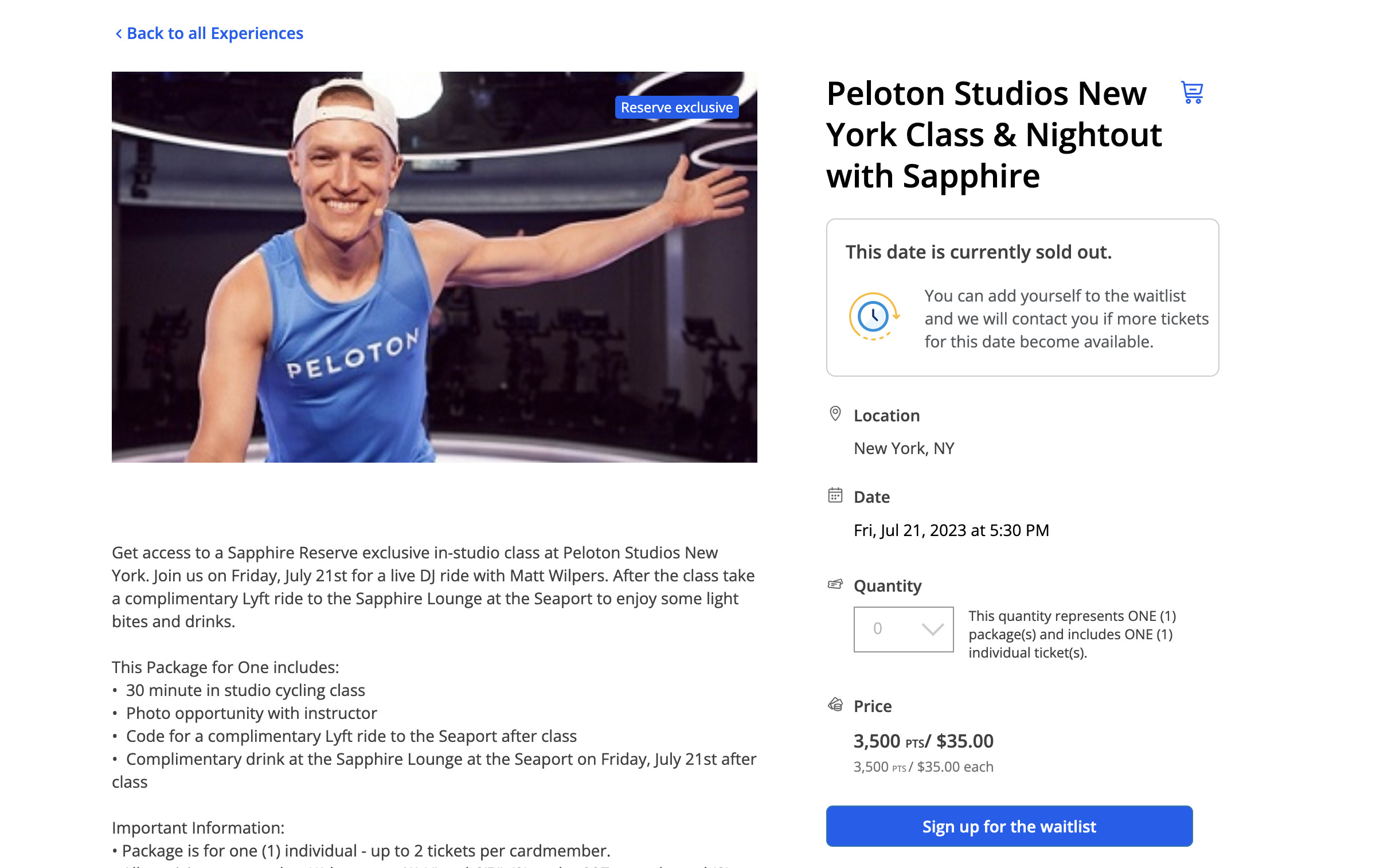 Event description on Chase Experiences page.