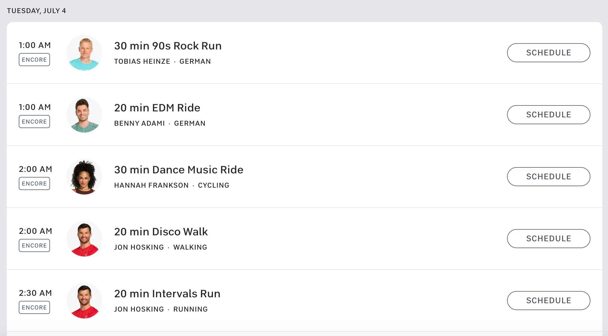 Encore schedule for July 4, 2023.