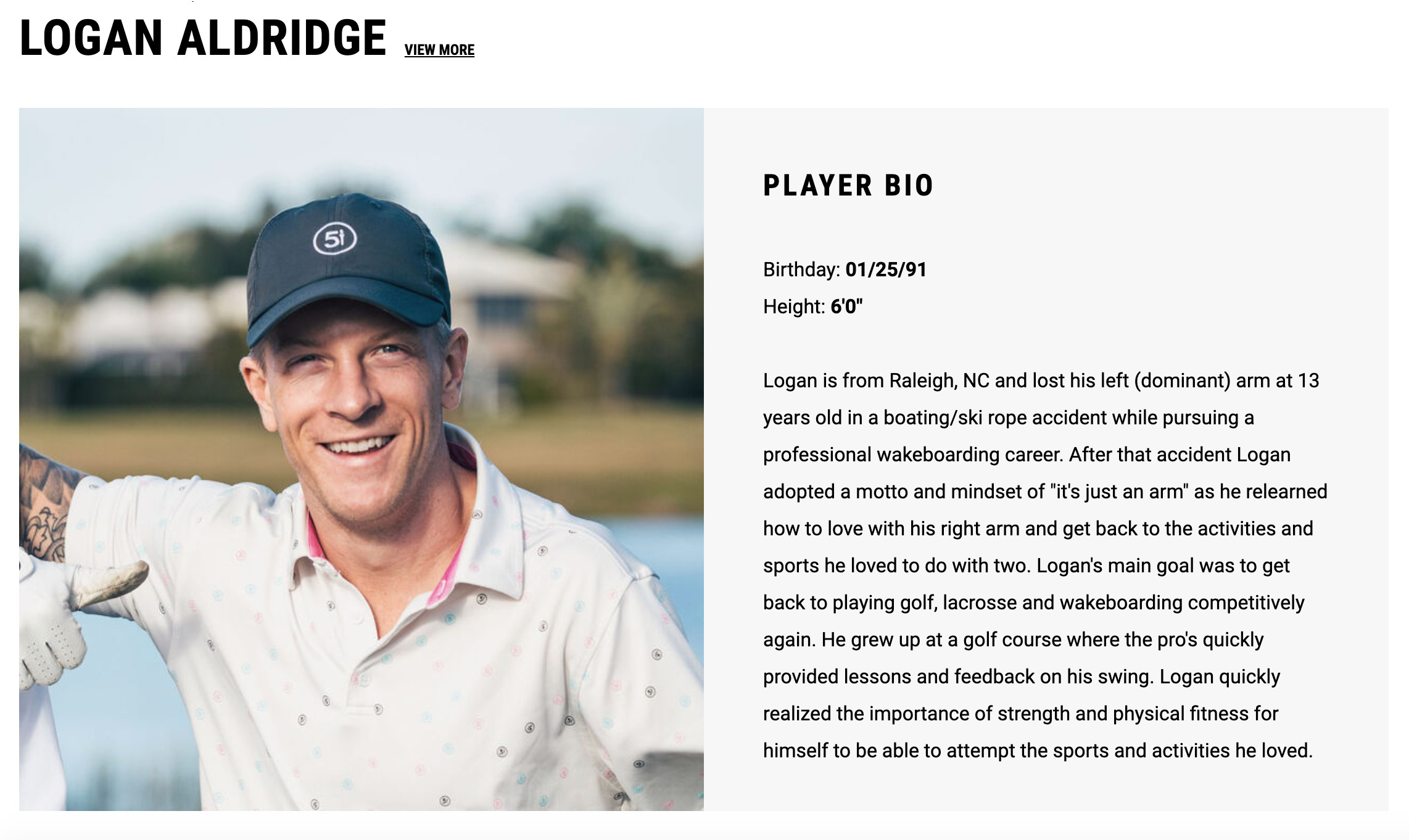 Logan Alridge's player bio page on Callaway's website.