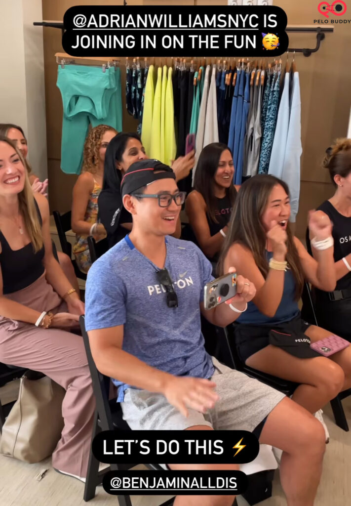 Backstage pass ticket holders cheering during class taping during Peloton On Tour.