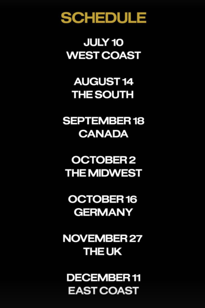 Peloton Hip Hop Tour class schedule. Image credit @PelotonStudios IG.