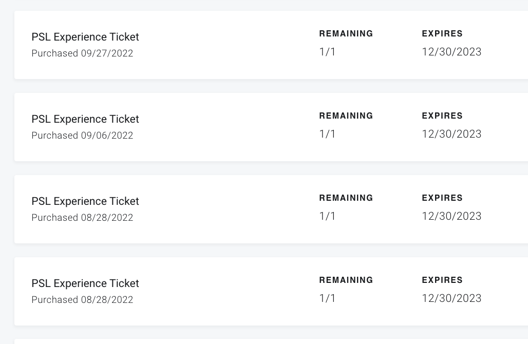 Peloton Studios London (PSL) credits showing updated expiration date of December 30, 2023.