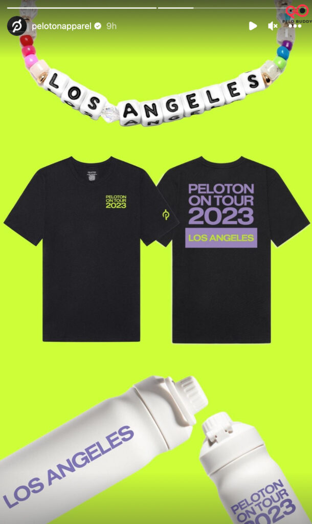 Peloton Apparel story with the Peloton on Tour Los Angeles items available for sale.