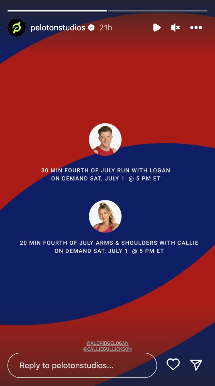 Peloton July 4th classes. Image credit Peloton social media.