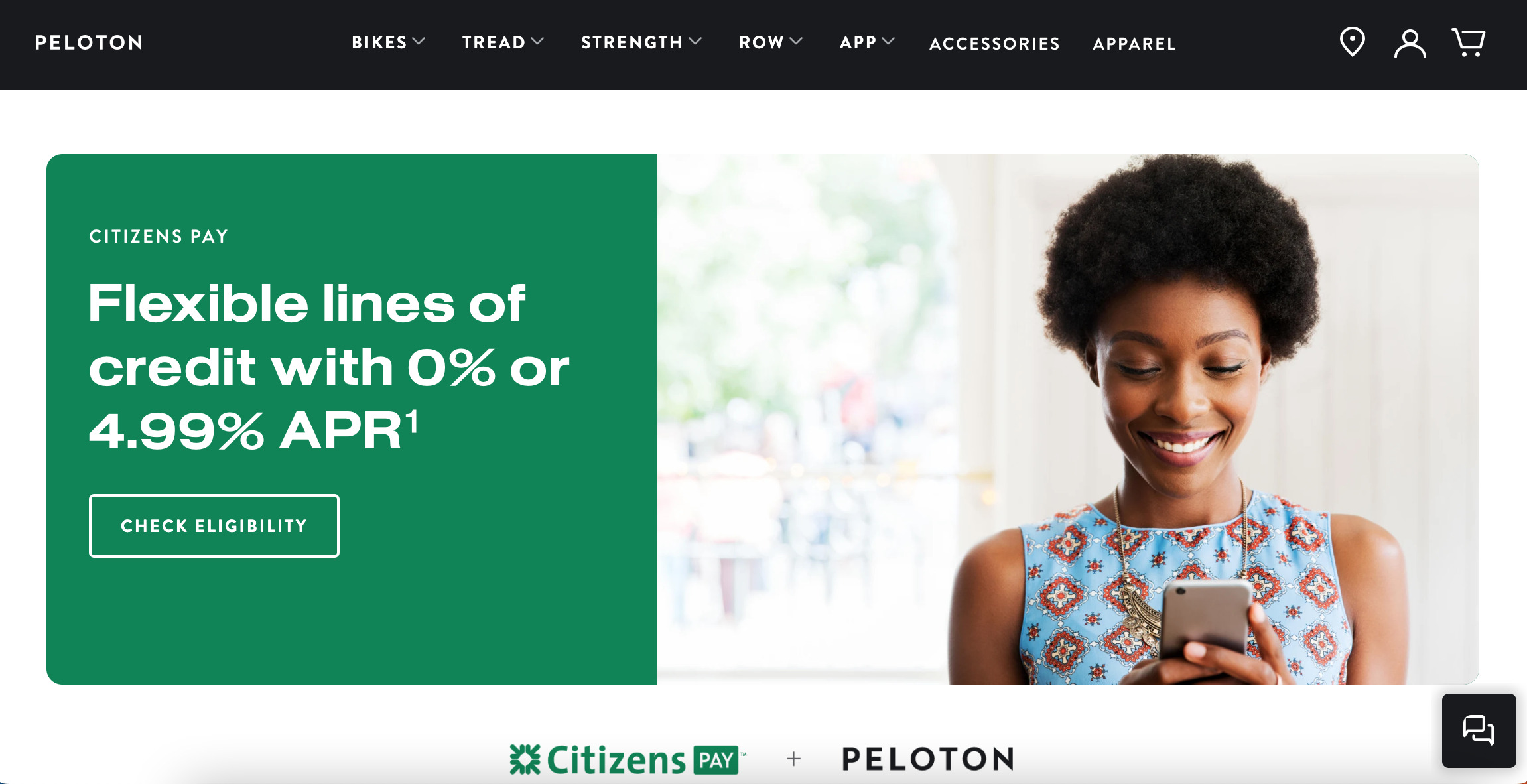 Peloton Citizens Pay landing page.