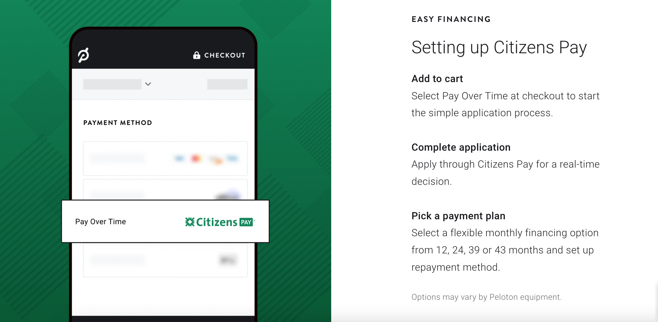 Peloton Citizens Pay landing page.
