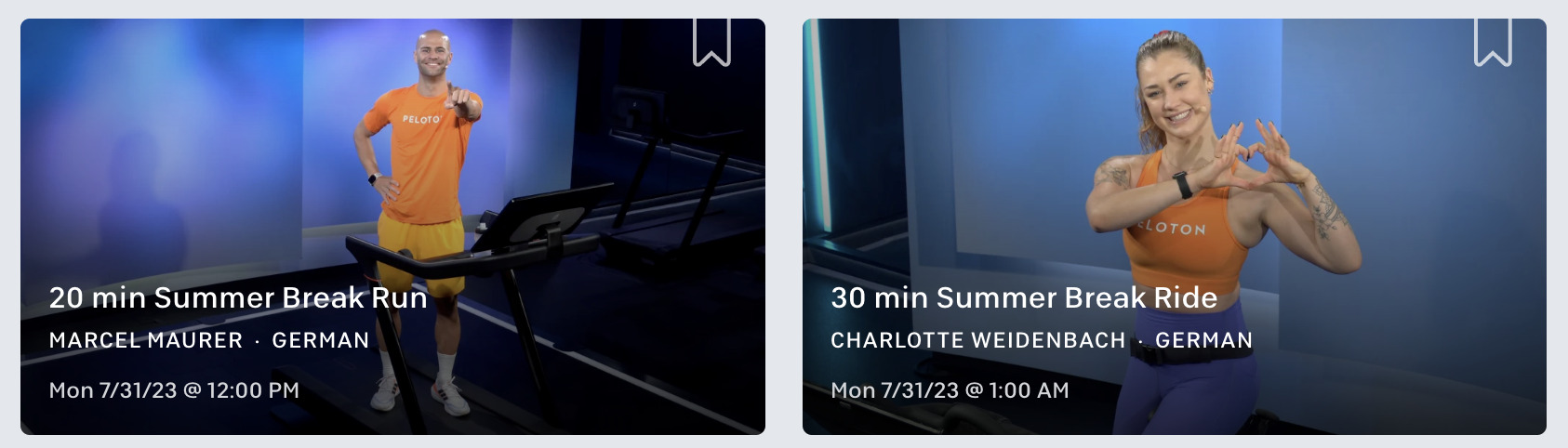 Peloton's 2023 Summer Break classes.