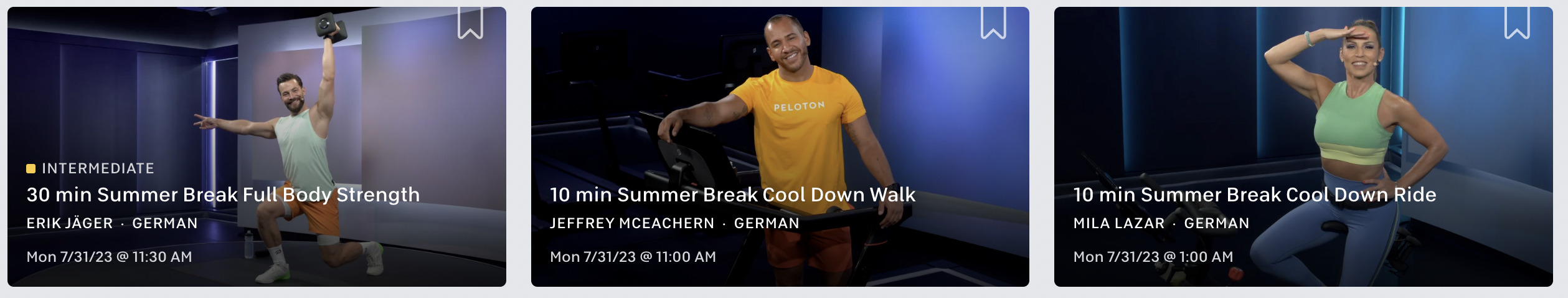 Peloton's 2023 Summer Break classes.