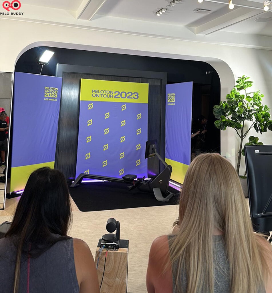 The showroom set up for class taping at Peloton On Tour.