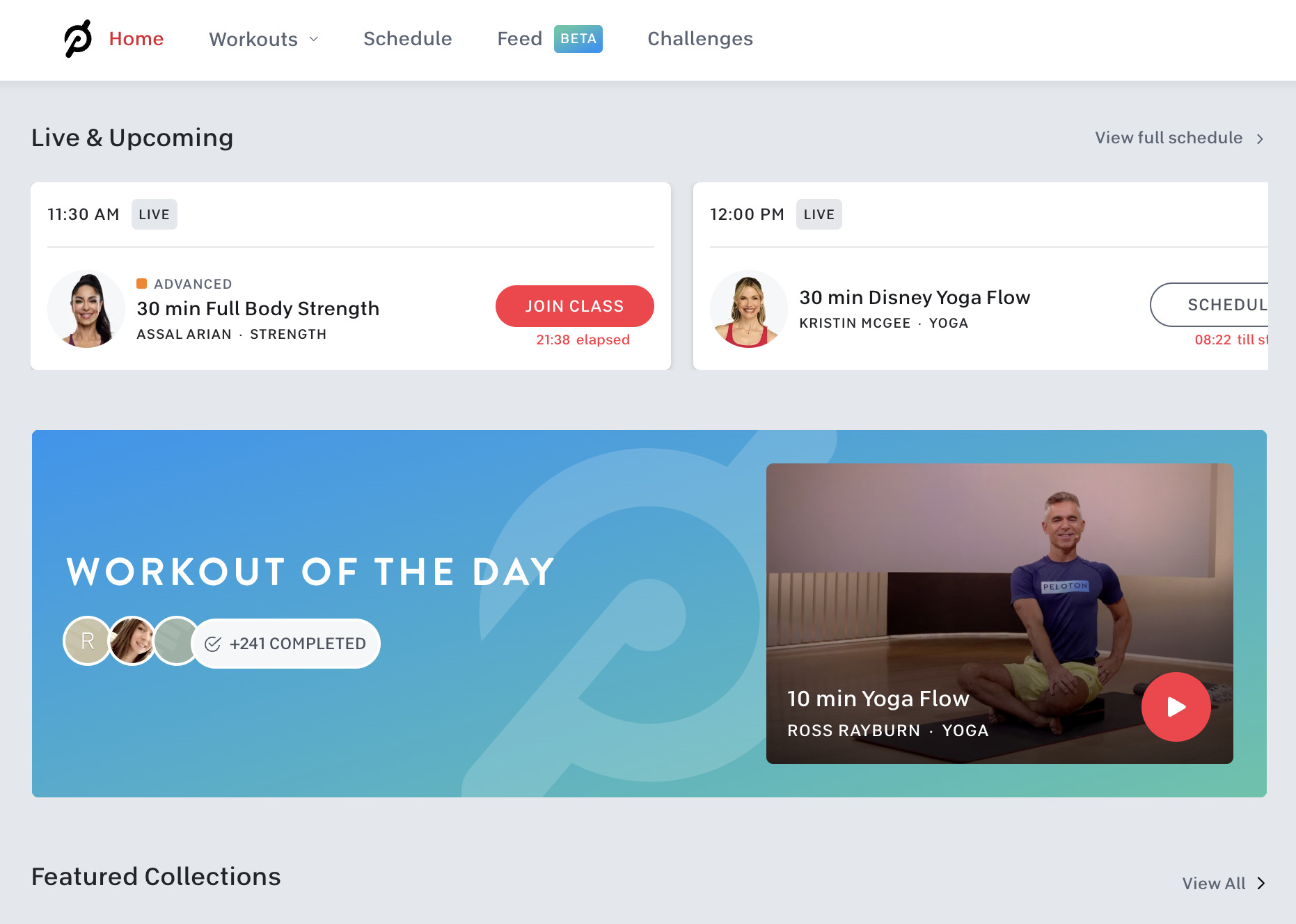 Workout of the Day feature on the web browser.