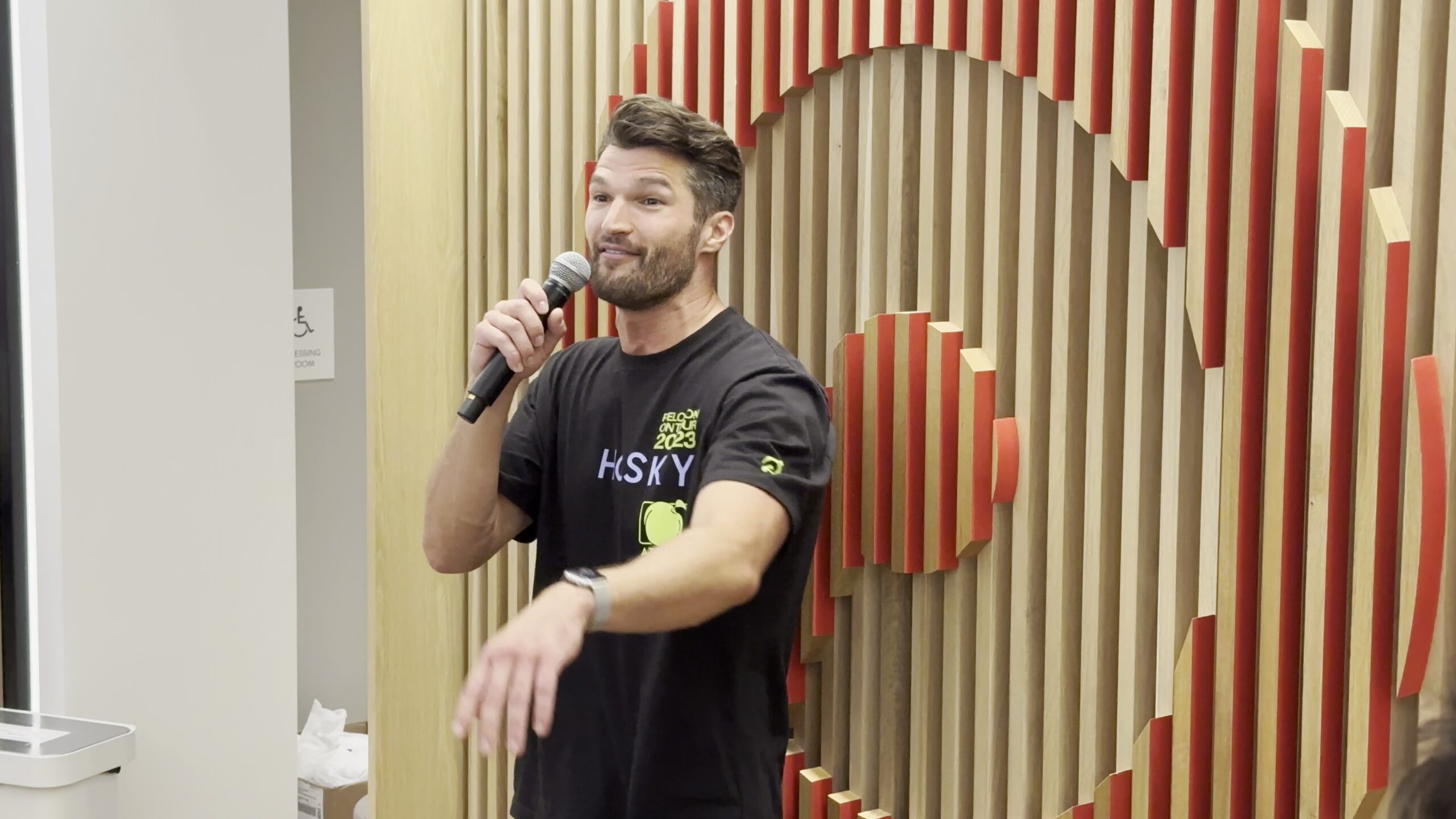 Jon Hosking welcoming attendees at the beginning of the event.