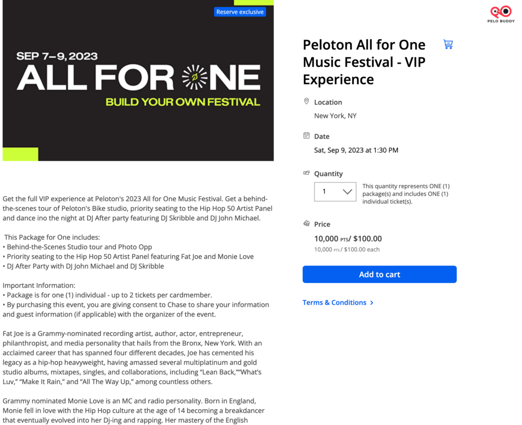 Chase Experiences Peloton 2023 All for One Music Festival – VIP Experience