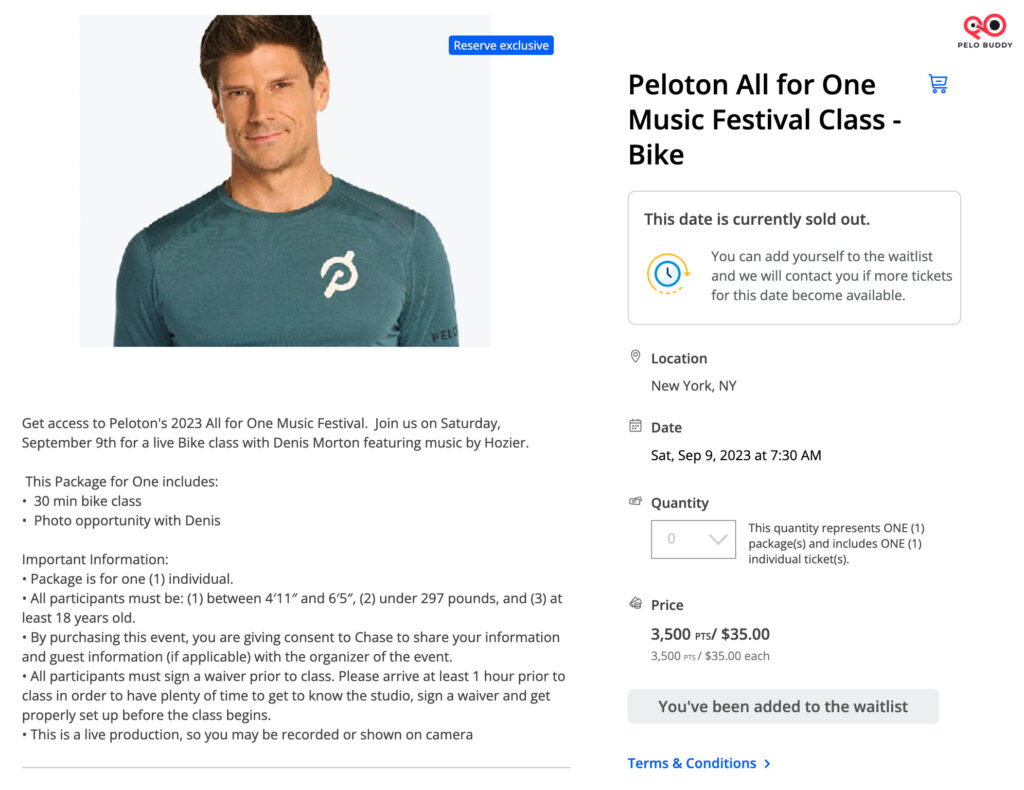 Chase Experiences - 30 min. Peloton AFO Hozier Ride with Denis Morton