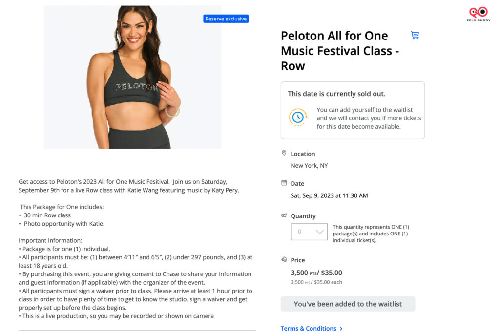 Chase Experiences - 30 min. Peloton AFO Katy Perry Row with Katie Wang