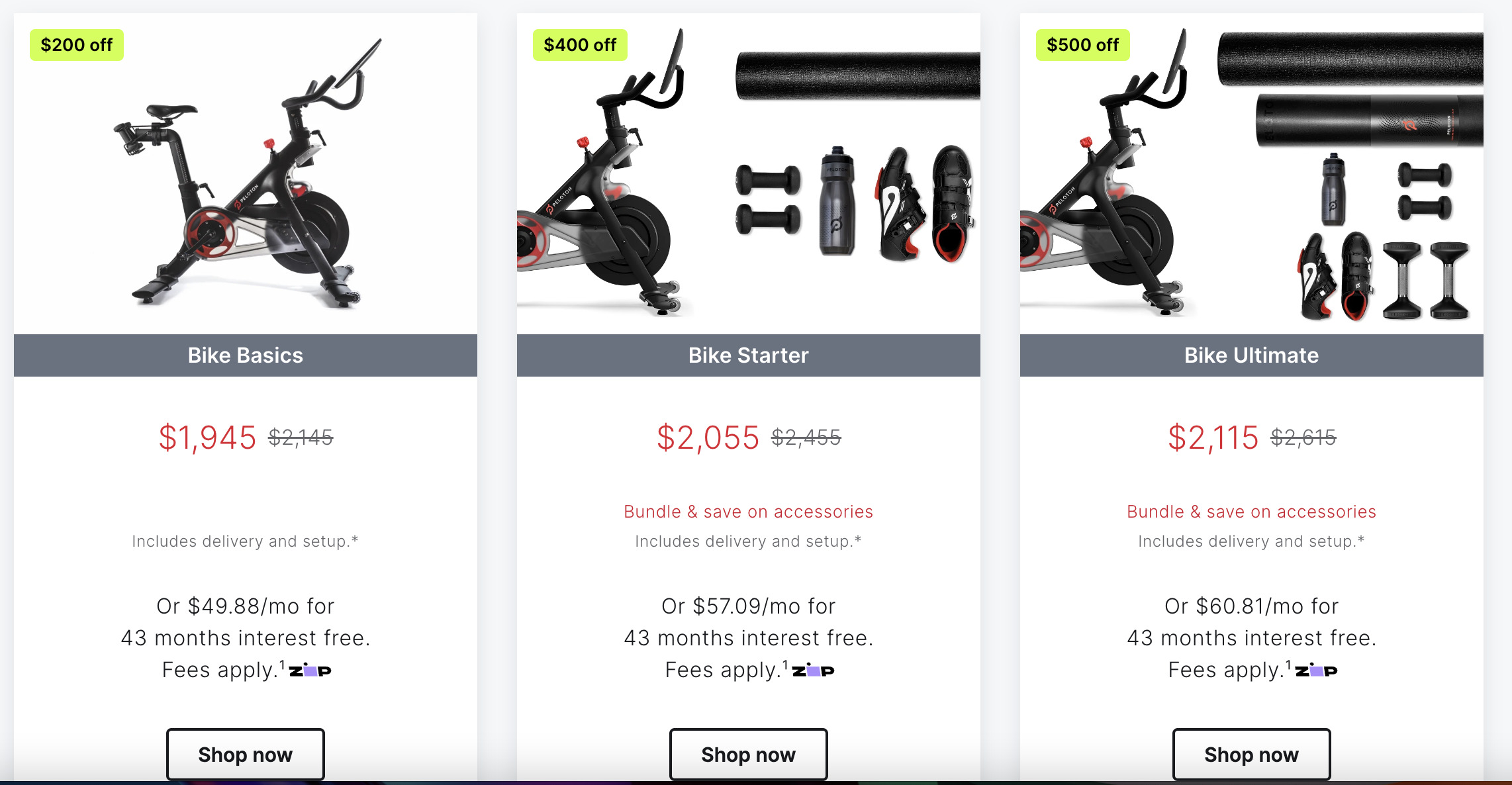 Peloton Bike discounts on Australia website.