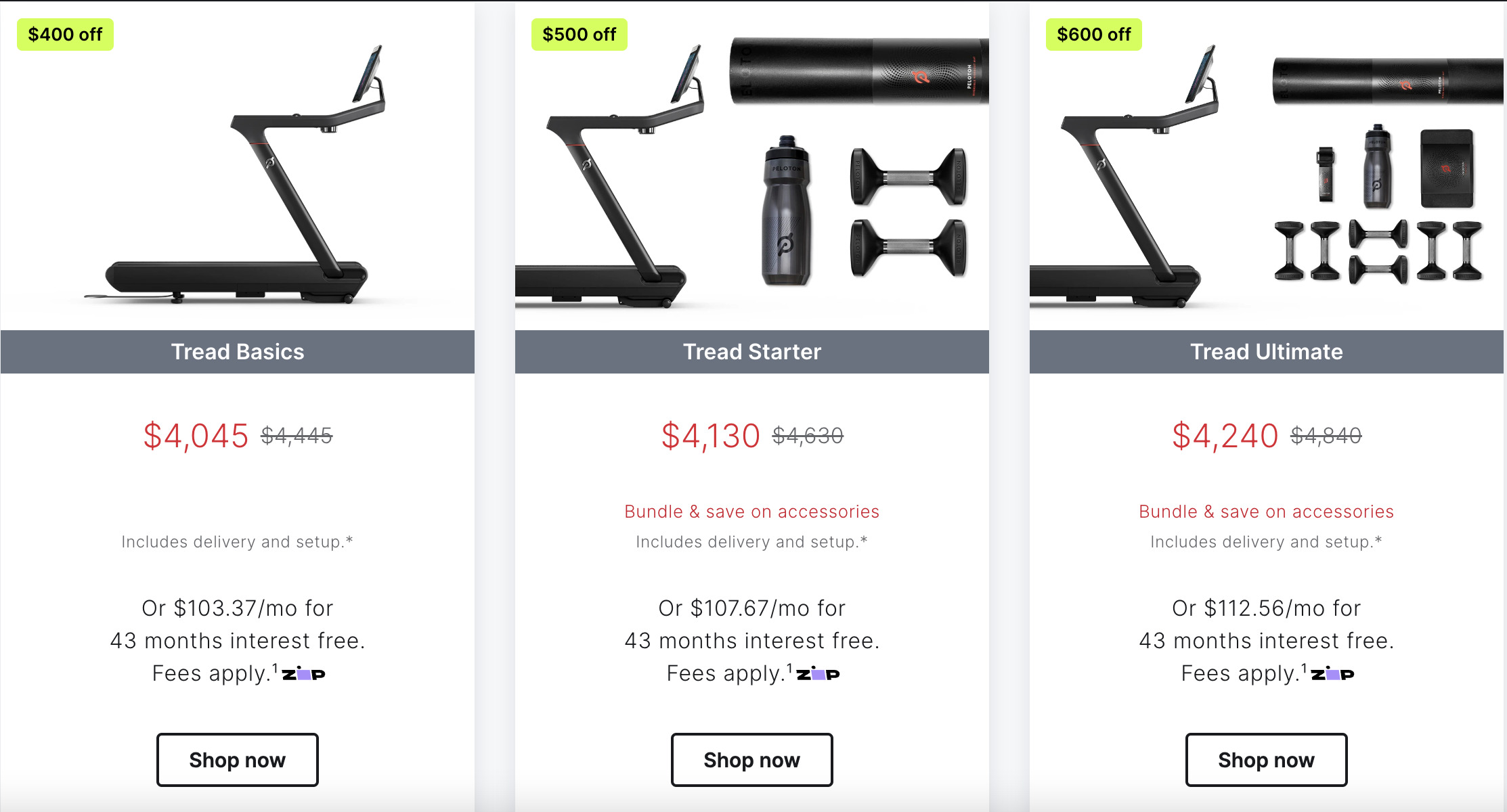 Peloton Tread discounts on Australia website.