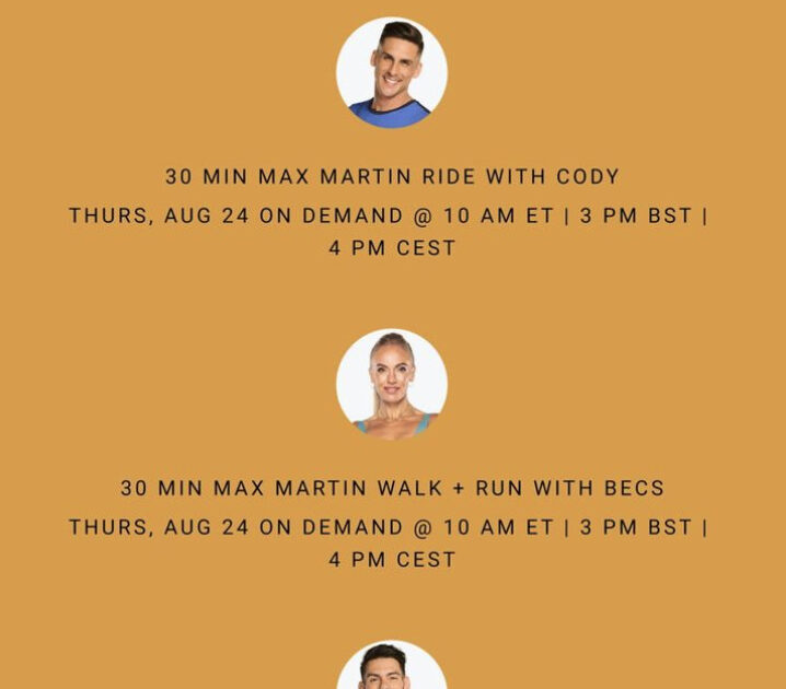 Peloton Max Martin classes. Image credit Peloton social media.