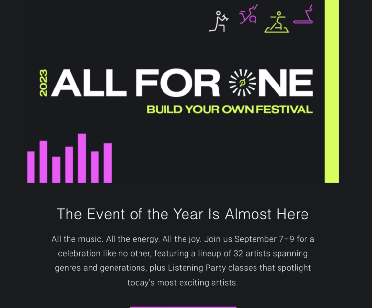 Peloton email to members regarding 2023 AFO schedule.