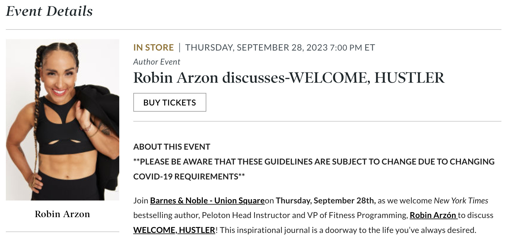 "Welcome, Hustler!" event website.