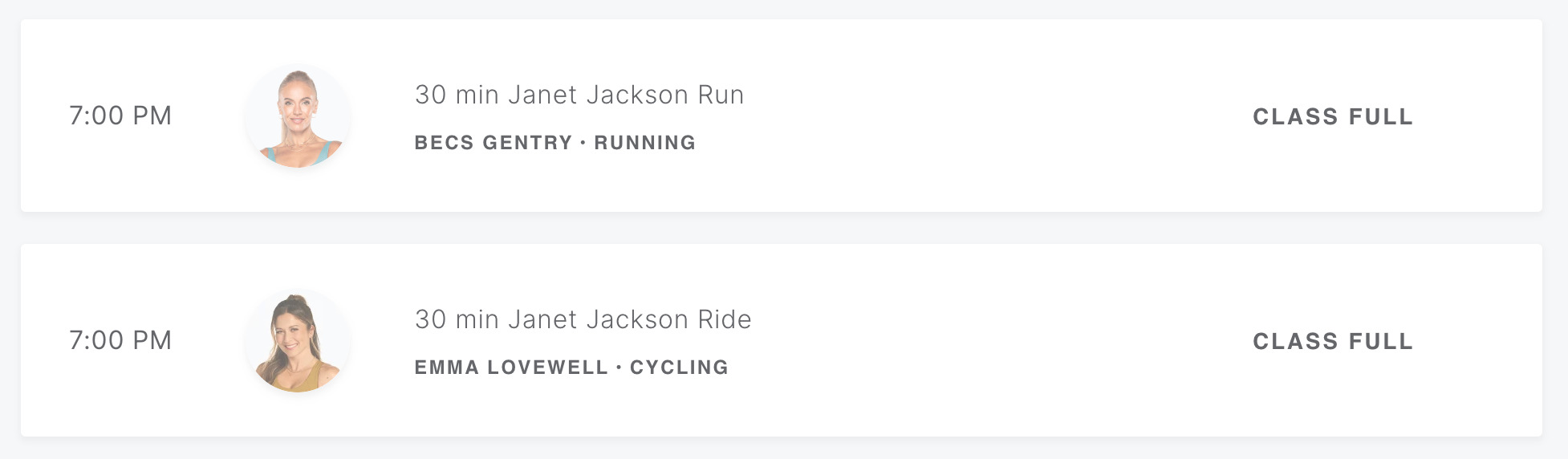 Janet Jackson Peloton classes added to studio booking site on August 31, 2023.