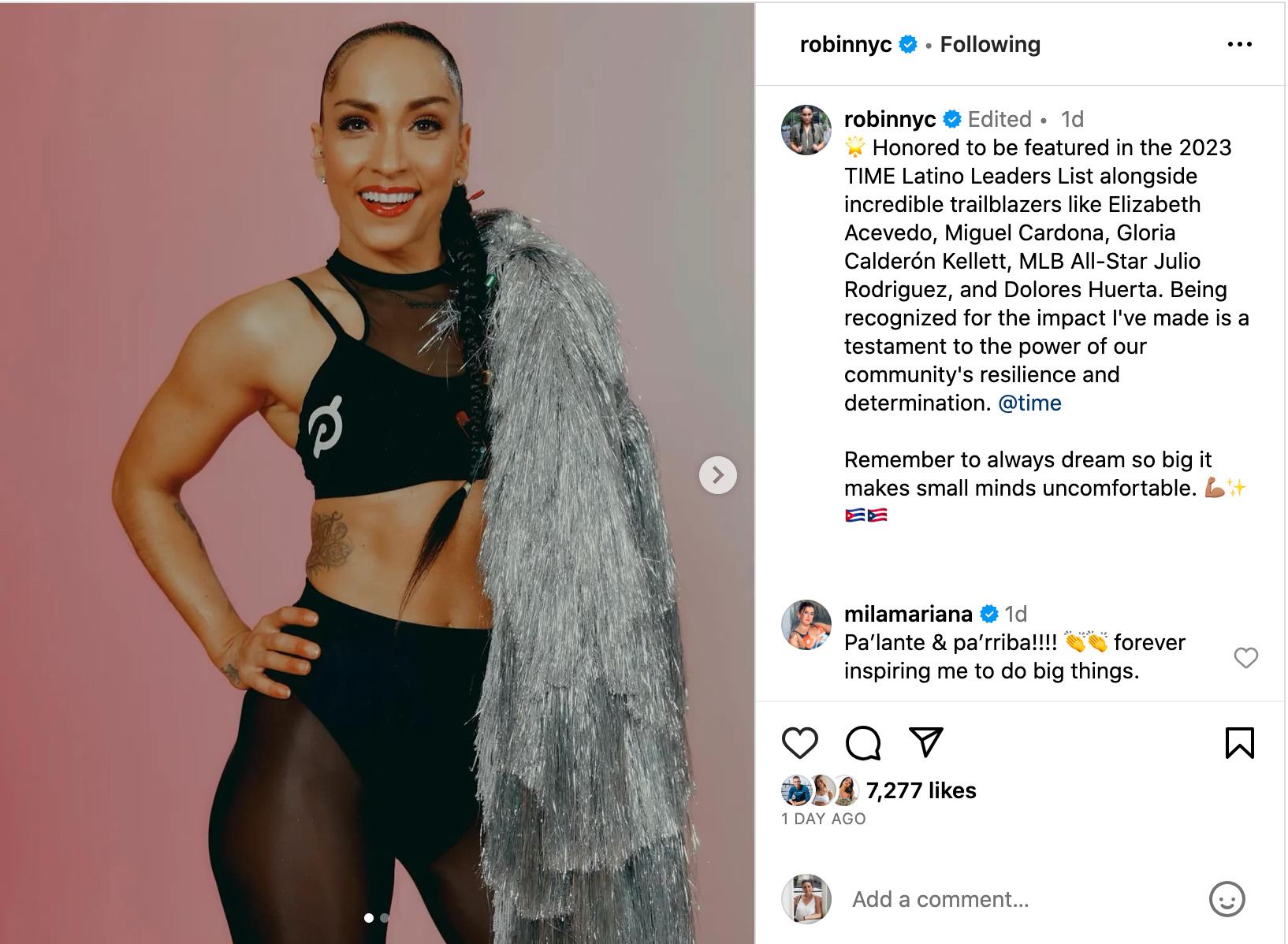 Robin's Instagram post announcing 2023 TIME Latino Leaders List.