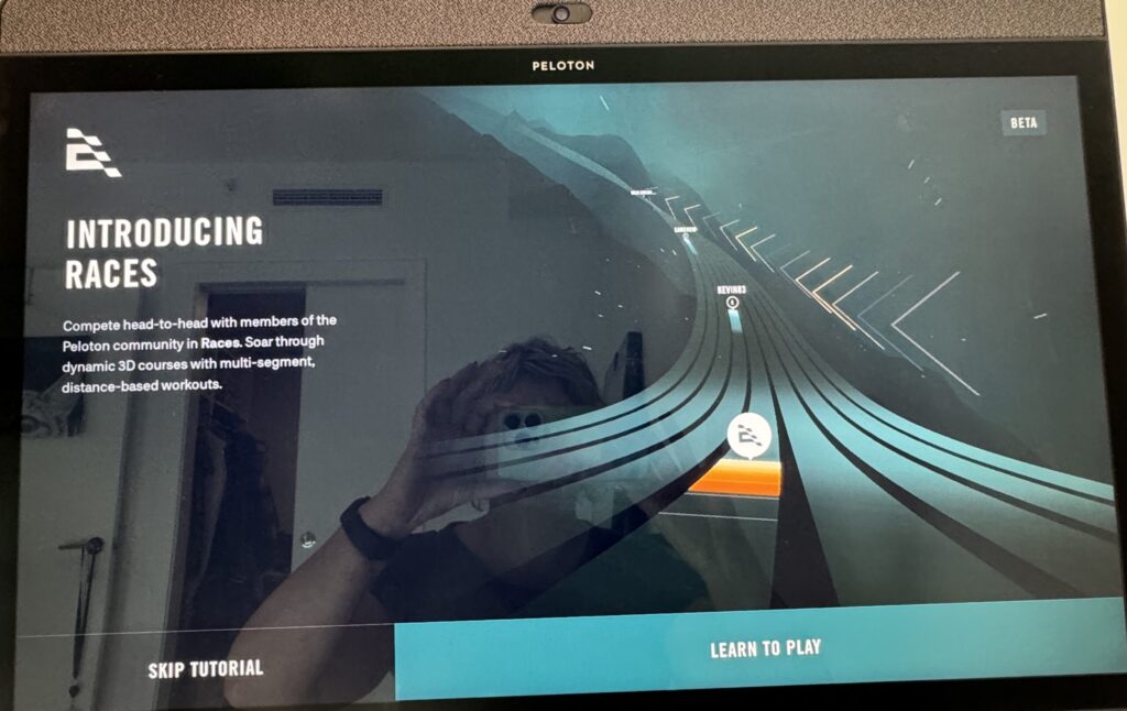 Intro screen to Ergatta Races game on the Peloton Row.
