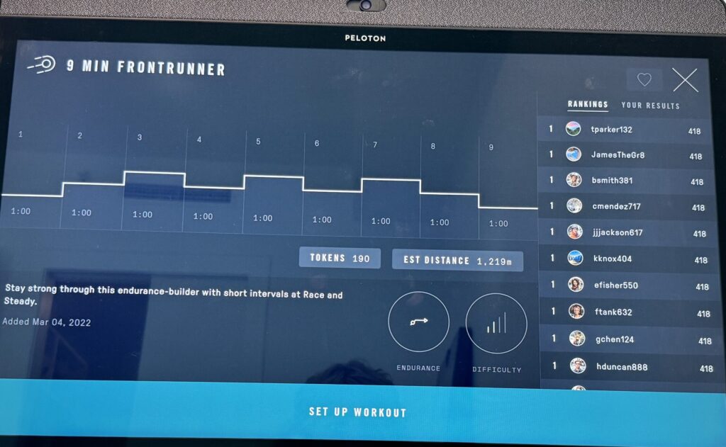 Previewing the workout structure of an Ergatta Meteor game on the Peloton Row.