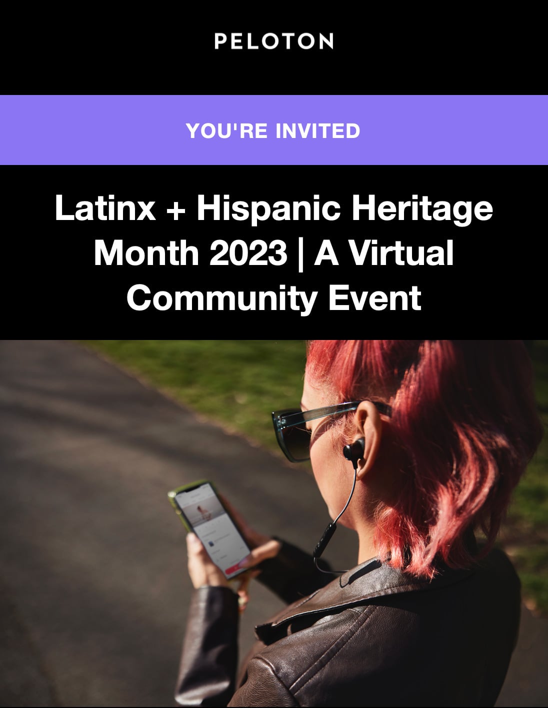 Peloton email to members regarding virtual community event with Hannah and Camila.