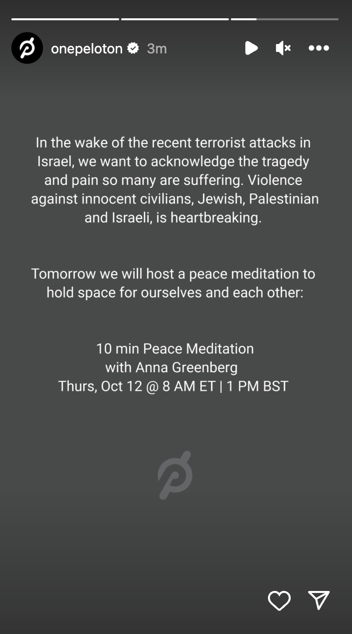 @OnePeloton Instagram post announcing peace meditation.