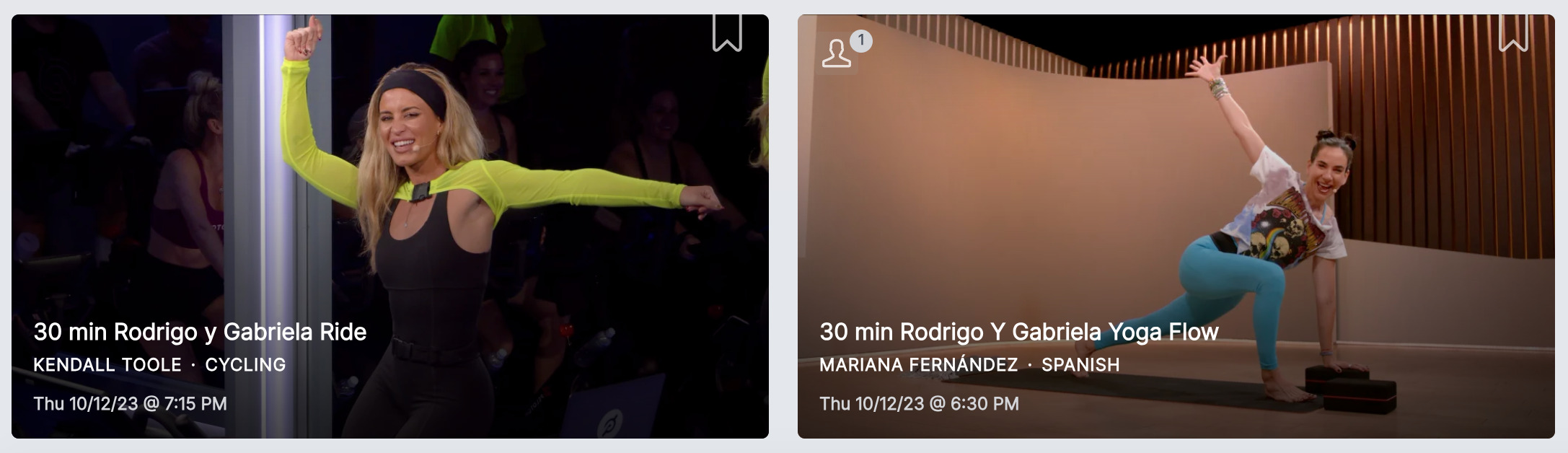 Peloton Rodrigo y Gabriela classes in the on-demand library.