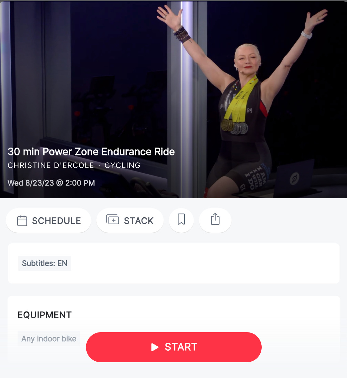 Christine D'Ercole's 30 minute Power Zone Endurance Ride on August 23.